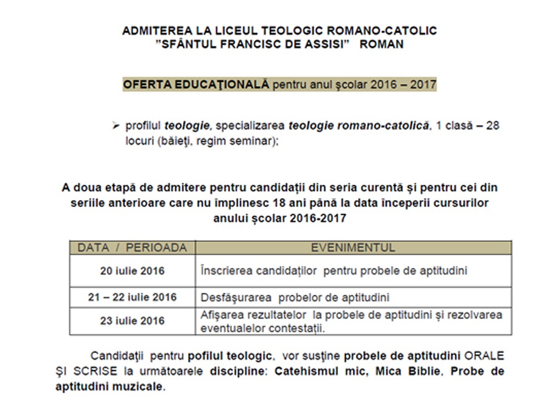 oferta educationala sf francisc